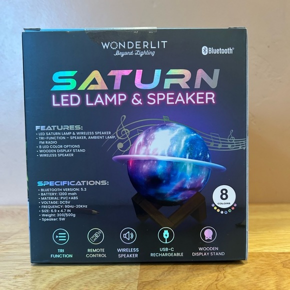 WONDERLIT Beyond Lighting SATURN LED Lamp & Speaker with Bluetooth. New In Box. - Picture 4 of 7